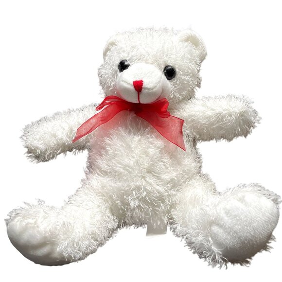 Soft Stuffed Plush Its a Girl Gift 12 in New White Red Ribbon u - Picture 1 of 3